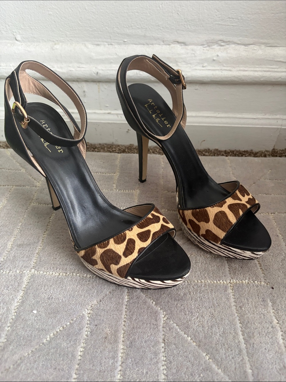 Nicole Miller Leopard Print Platform Heels - Black & Brown